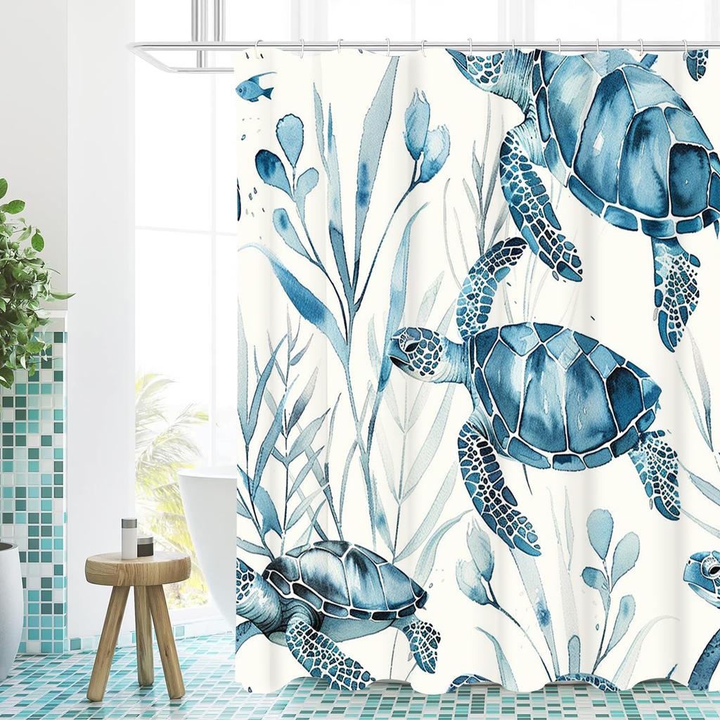 Crab Turtle Fishes Pattern Bathing Curtain  Bathroom Shower Curtain Waterproof With 12 Hooks Home Deco Free Ship