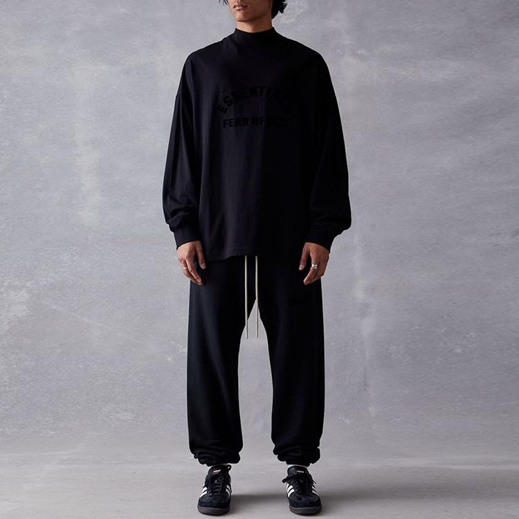Fear of God Essentials Summer 2023 New Release Essentials Core Single Letter Print Crew Neck Long Sleeve T-Shirt Men Tops Jet-Black 125SP232016F