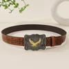 Vintage Animal Print White Leather Belt with Buckle