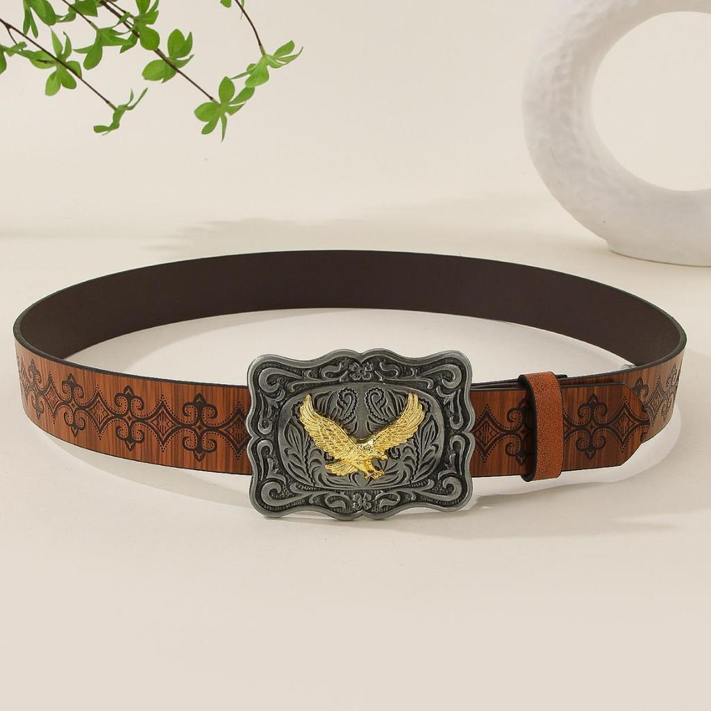 Vintage Animal Print White Leather Belt with Buckle