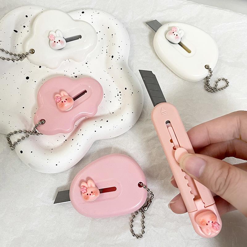Cute Cartoon Bunny Art Utility Knife Mini Pocket Box Knife Paper Cutter Craft Wrapping Refillable Blade Stationery Cutter