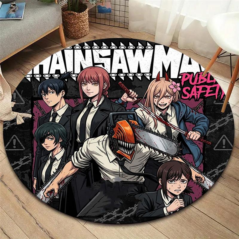 Chainsaw Man Round Area Rug Carpet Rug For Living Room Bedroom Sofa Playroom Decor Nonslip Floor Mat