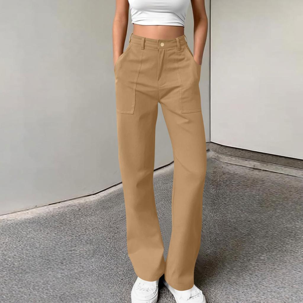 Women's Color Button Loose Sports Casual Workwear Pocket Trousers