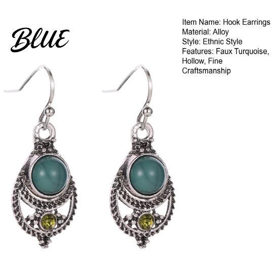 Faux Turquoise Jewelry 1 Pair Bohemian Style Drop Earrings Inlaid