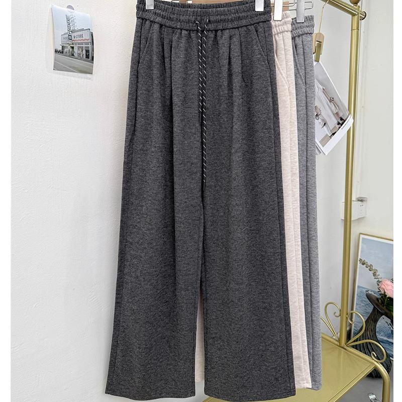 Petite Fleece-Lined Slimming Straight-Leg Pants for Women - Autumn/Winter Elastic Waist Casual Versatile Style