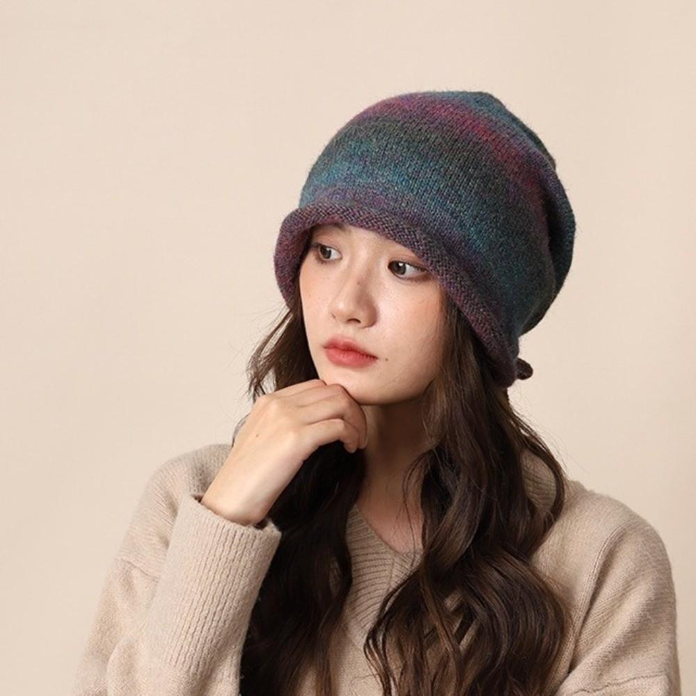 Rolled Brim Drawstring Beanies Hat Loose Y2K Pullover Cap Simple Brimless Beanie Cap Warmer