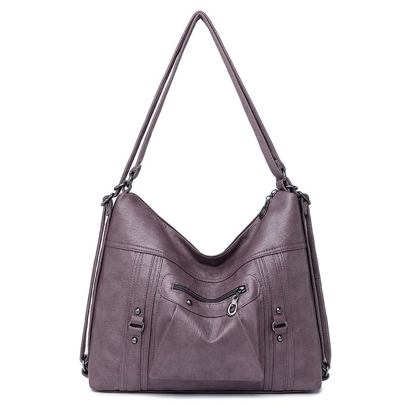 Women's Bag Soft Leather Women's Large Capacity Single Shoulder Crossbody Bag Retro Zipper Backpack