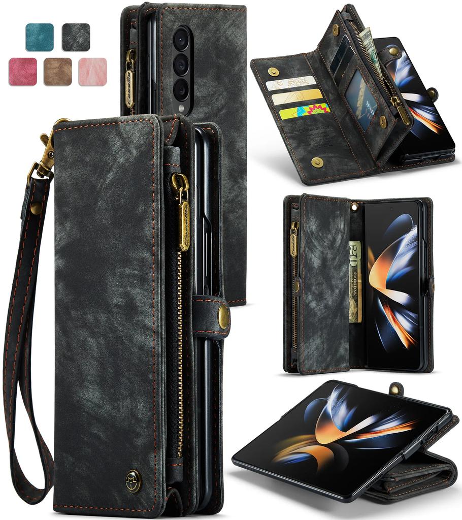 Business Zipper Multi Cards Solt Wallet Leather Case For Samsung Galaxy Z Fold 6 5 4 5G Full Protection Purse Pocket Book Cover