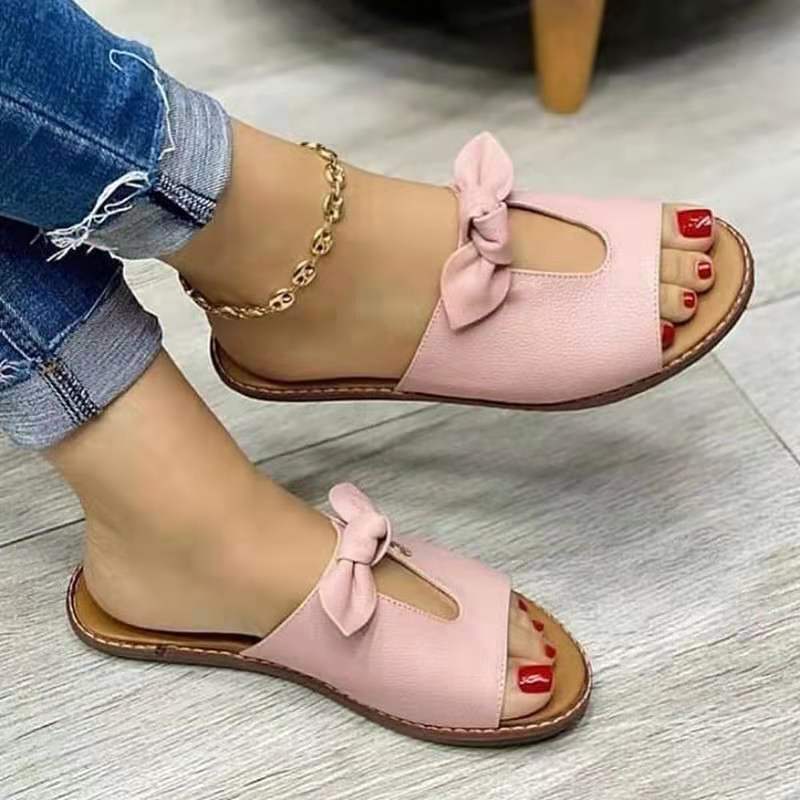 Women's One-step Sandals, All-weather Comfortable Shoes, Bow Style Leatherette Shoes