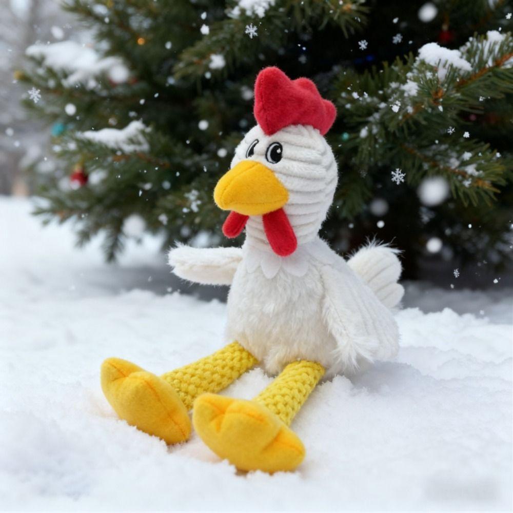 Chew-Resistant Squeaky Plush Dog Toys Cartoon Rooster Shape Squeak Sound Pet Squeeze Sound Toy Built-In Airbag Bite-Proof