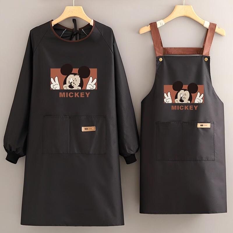 Mickey Mouse Black Long-Sleeved Waterproof Kitchen Apron