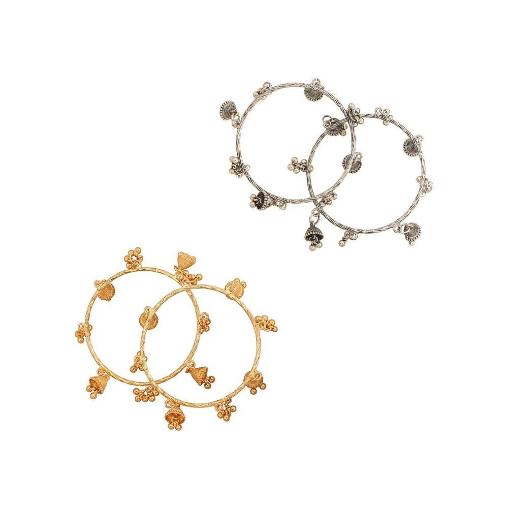 2pcs Zinc Zinc Alloy Bohemian Style Bracelets Elegant Multi-Drop Ornament Bangle Bell Charm Bracelet Daily