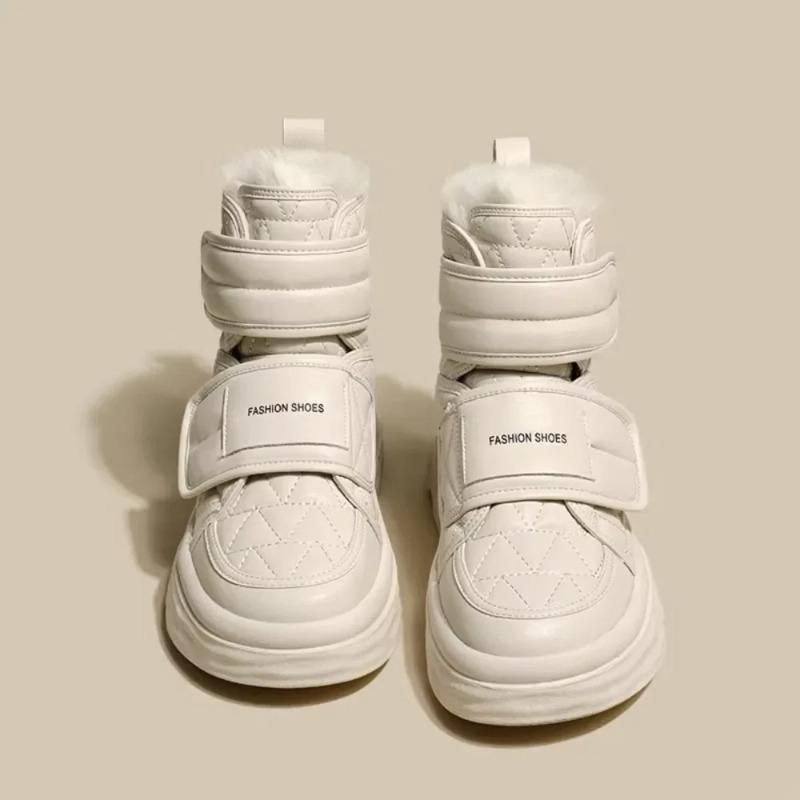Fashion Fur White Boots Women Padded Cotton Shoes Winter Warm Pu Leather Snow Boots Footwear Thick Bottom Plush Short Ankle Boots