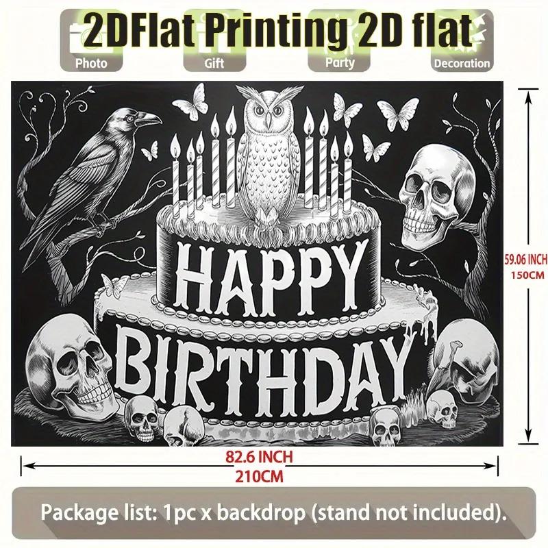 2D plane, 1 Gothic birthday celebration banner with skull and crow design - black and white 2D plane party decorationyzb