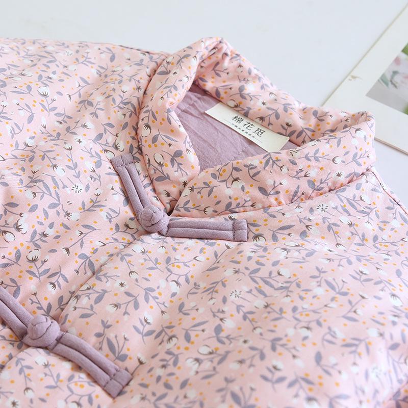 Handmade Winter Chinese Floral Cotton Jacket with Frog Button