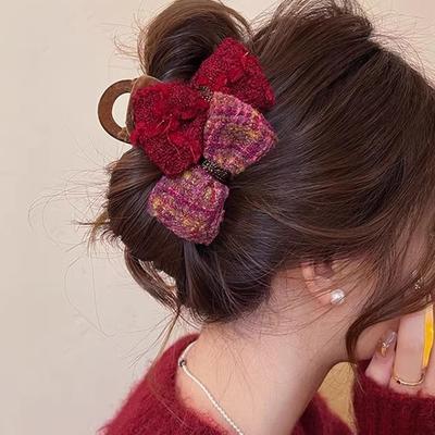 Elegant Plush Bow Circle Flocking Hair Claw for Women Girls Sweet Hair Ornament Hairpin Hair Clip Fashion Hair Accessories