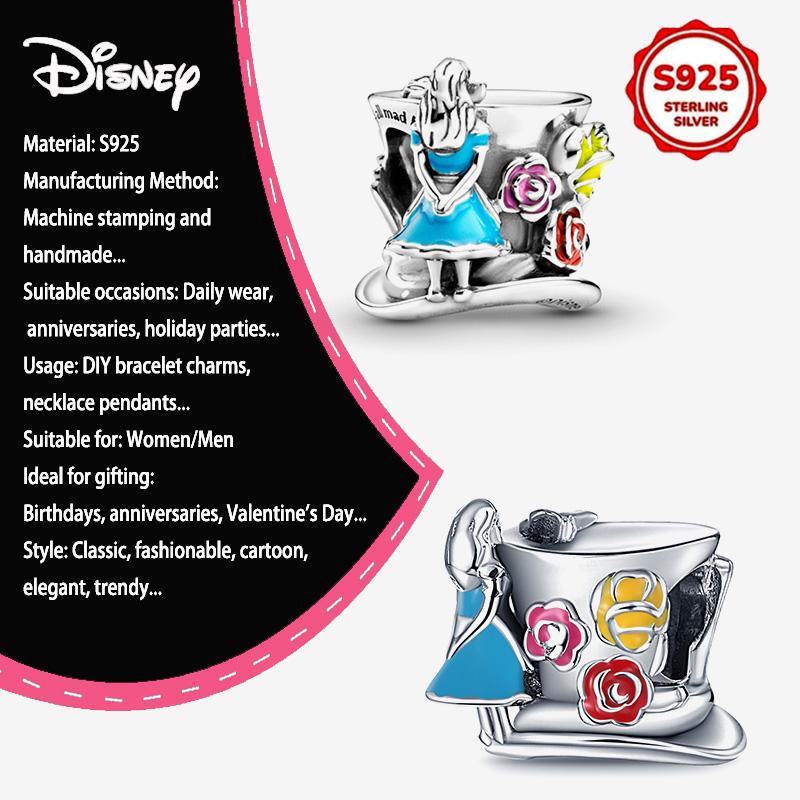 New Disney 925 Silver Winnie & Stitch Charms for Bracelet Necklace DIY Jewelry Gifts Holiday Party
