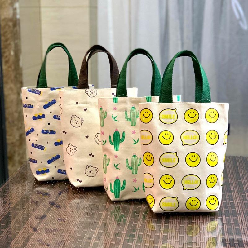 New Japanese and Korean simple canvas portable braised cup bag Internet celebrity belly cup thermos cup bag work hand carry snack bag