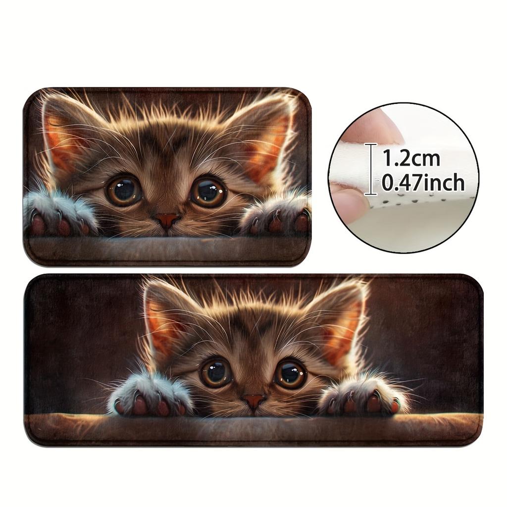 1Pcs Anti Fatigue Kitchen Rugs, Charming Cat Print Waterproof Non-Slip Thick Cushioned Mat Comfort Standing Mat