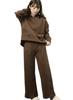 Aunii Loungewear Hoodie and Classic Casual Pajamas for Fall and 8317 Sizes Women's Set, Wide-leg Pants, Fleece-Lined, Winter, (Chocolate, M-L)