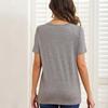 Women’s Shirts Round-neck Short Sleeves Loose Tops Pullover Pleated Stripes T-shirts Solid Color Summer Spring Casual Wear
