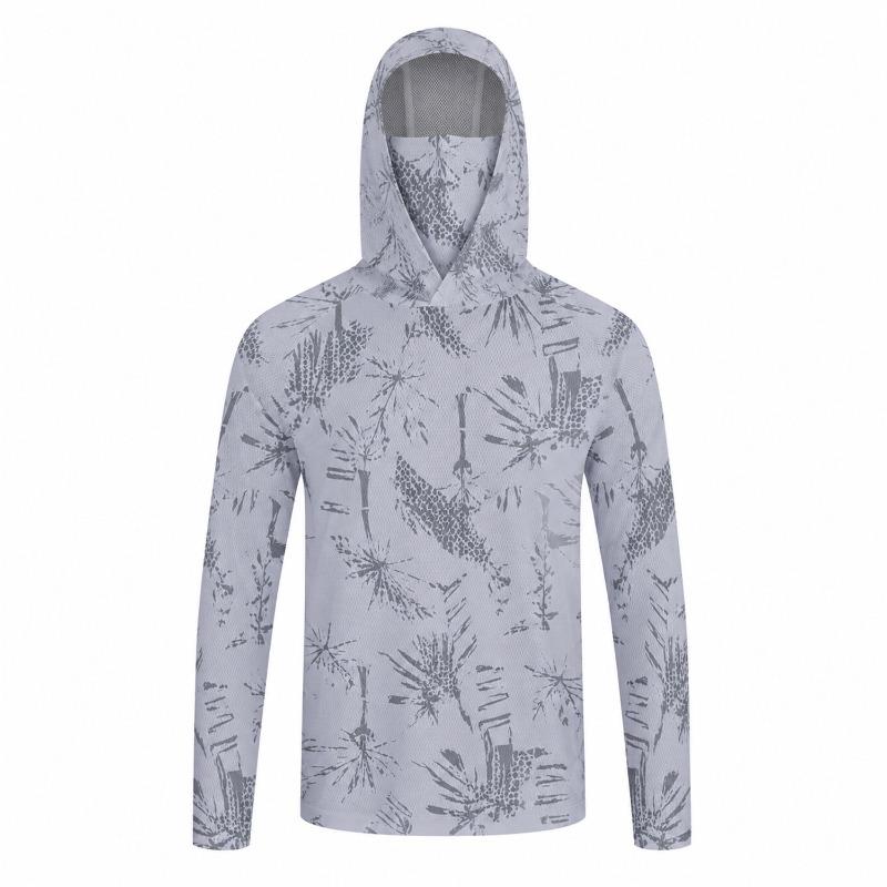Long Sleeve Hooded Face Cover Fishing Shirts Quick Dry Sweatshirts Breathable UV Protection Men Fishing Jerseys