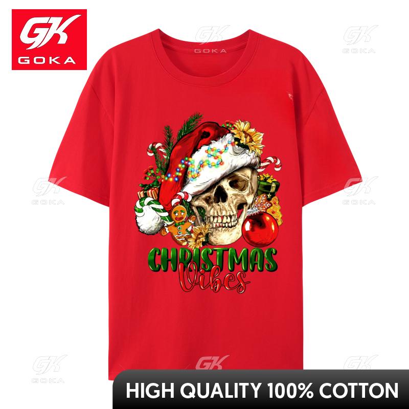 Retro Christmas Vibes Skeleton Skull Santa Hat Xmas Pajamas TShirts Aesthetic T Shirts Unisexs All Cotton Crewneck Tee Shirts