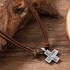 Lightweight Adjustable Braided Leather Necklace Crucifix Pendant Vintage Accessory For Everyday Fashion Jewlery