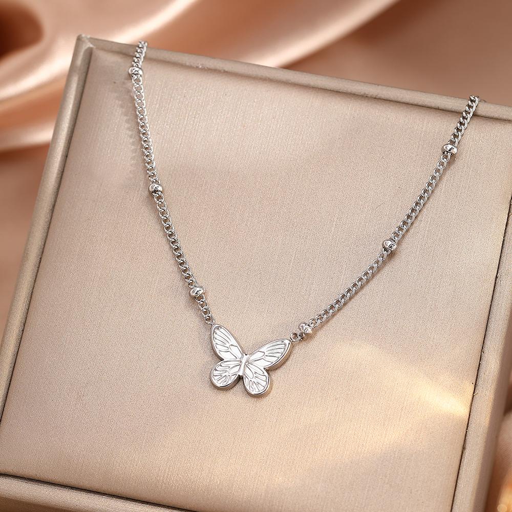 Edelstahl Schmetterling Anhänger Schlüsselbein Kette Elegantes Temperament Personalisierte Halskette Für Frauen Schmuck Kreative Geschenke