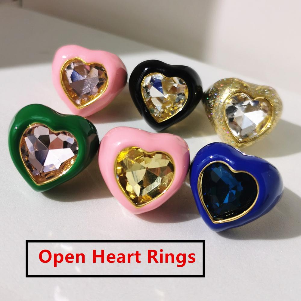 Colorful Glitter Enamel Flower Rings Y2K Fashion Floral Big Chunky Cocktail Ring for Women Girls Party Jewelry Ins Trendy New