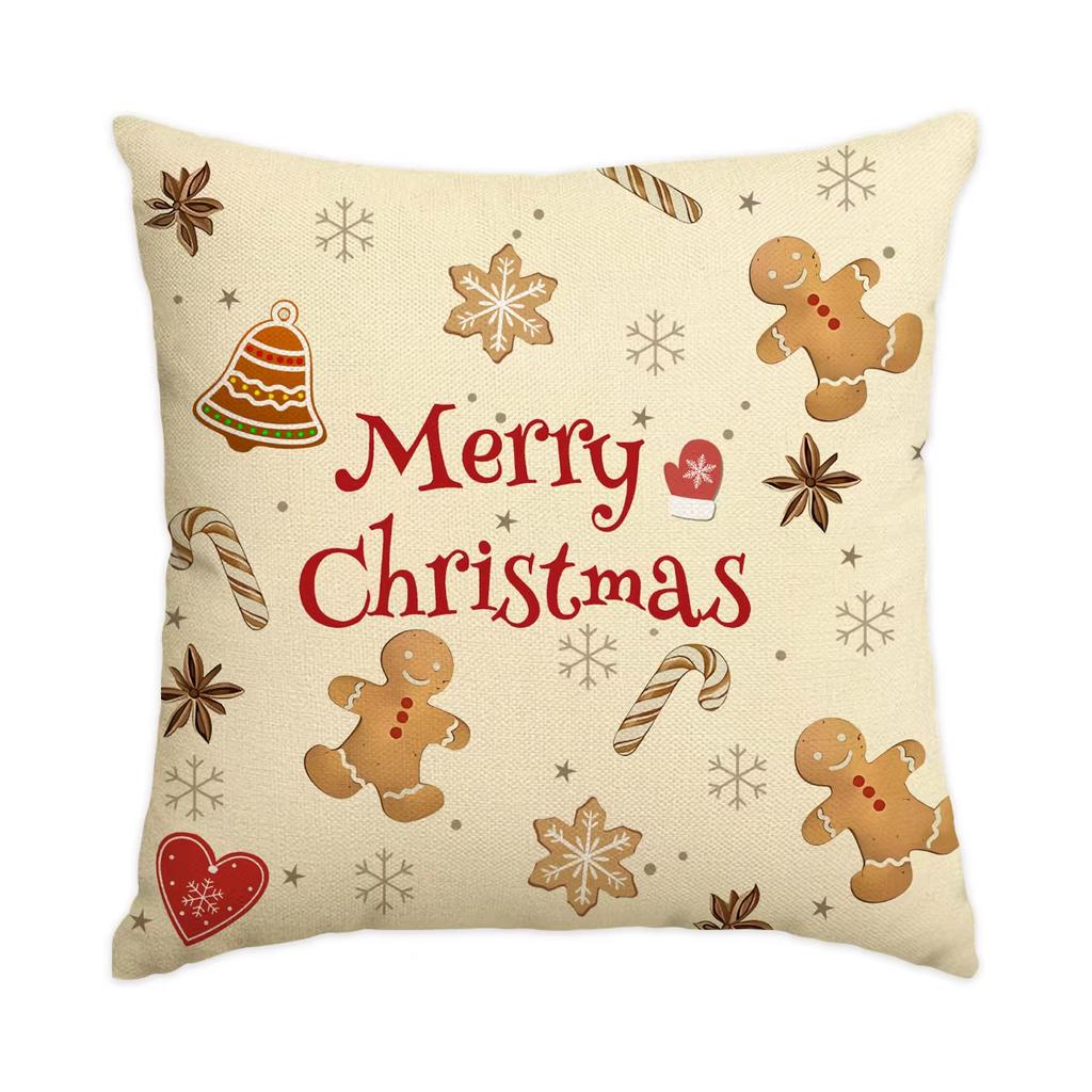 Khaki Christmas Pillowcases Candy Gingerbread Bakery Design Cushion Covers for Winter Holiday Home Sofa Decor