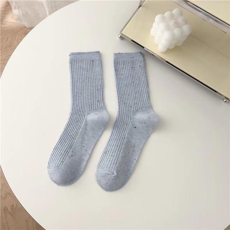 Female Spring and Autumn Pure Color Double Needle Point Yarn All Over The Sky In The Tube Pile Socks