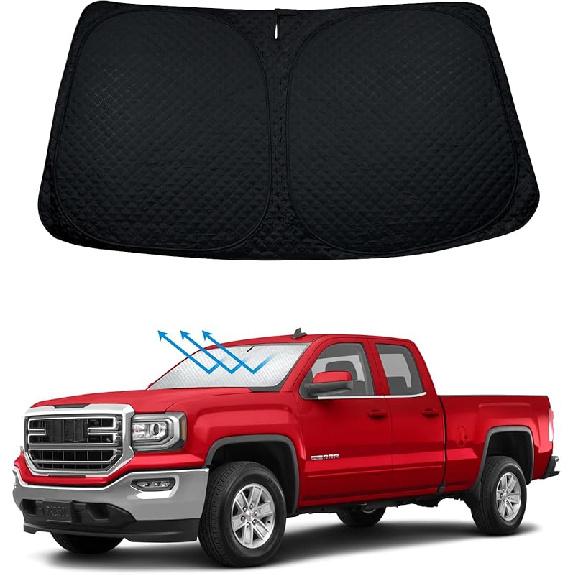 Holographic Reflective Car Windshield Sun Shade Compatible With GMC Sierra 1500 2500 HD 3500 HD 2014-2018, Foldable Reflective Window Sunshade For UV