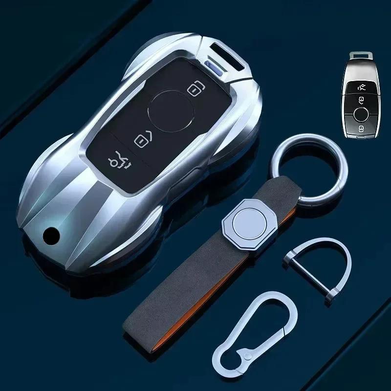 Car Key Case Cover For Mercedes Benz C E A B S Class Gle Gla Glb, Soft Tpu Key Fob Protector With Luxury Zinc Alloy Frame