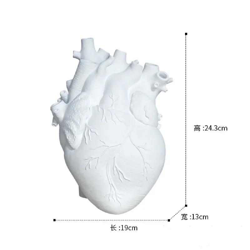 New Transparent Heart Resin Vase Anatomical Heart Flower Vase Ornament Craft Planter Pot For Office Living Room Bedroom Desktop