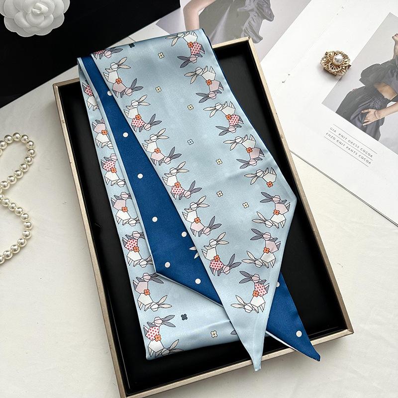 Double-sided Long Strip Small Silk Scarf Women's Professional Wear Spring and Summer New Decorative Small Scarf Tied Hair Band Streamer