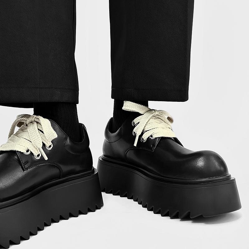 Fashion Derby Black Thick Soled Men's Shoes Fashionable White Lace Up Design Style Outdoor Trendy Party Daily Quality Youth Shoes New