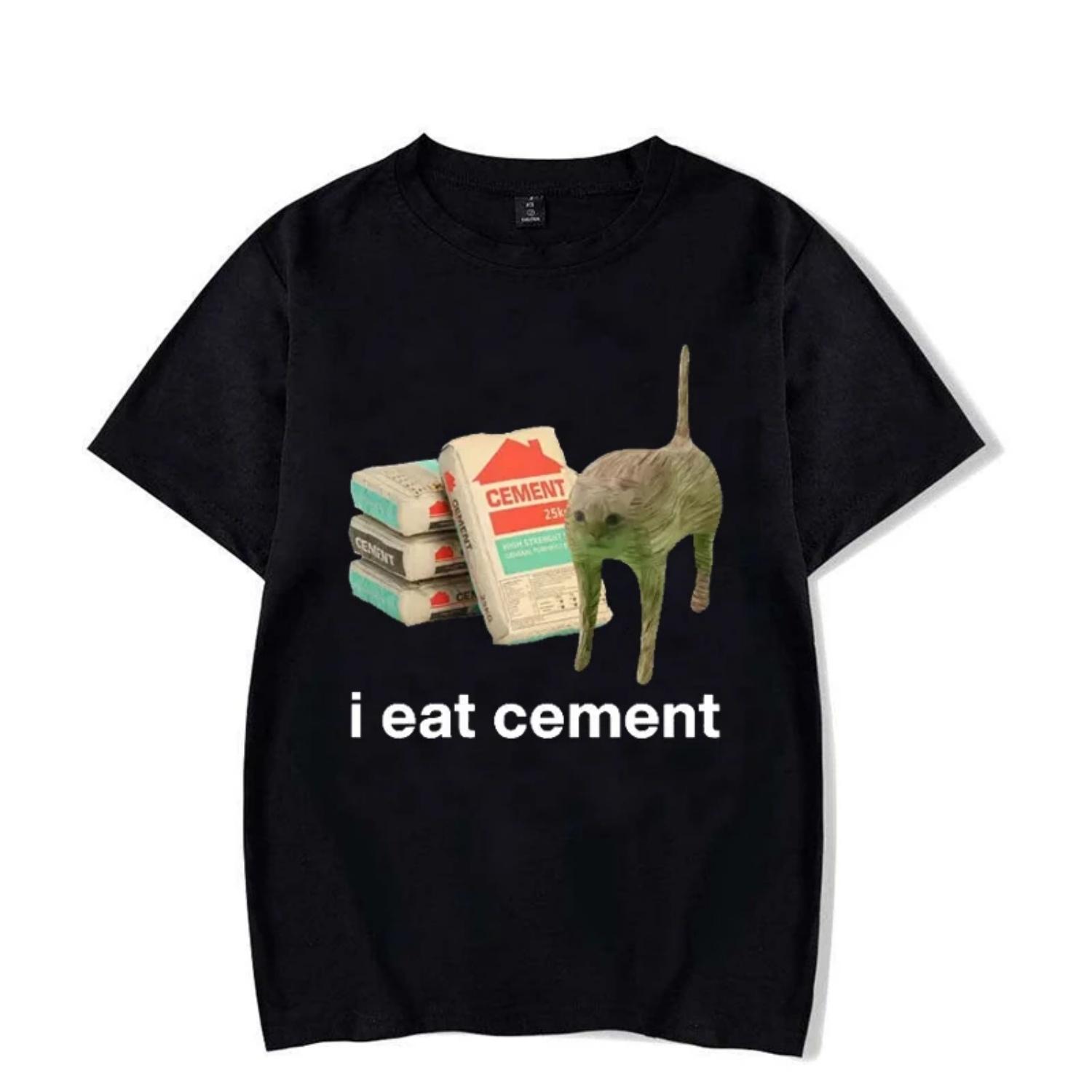 

I Eat Cement Cursed Cat Funny Meme T Shirt 2026 100% Cotton Men Women Unisex Oversized Heavyweight Streetwear Tops Tee S чёрный