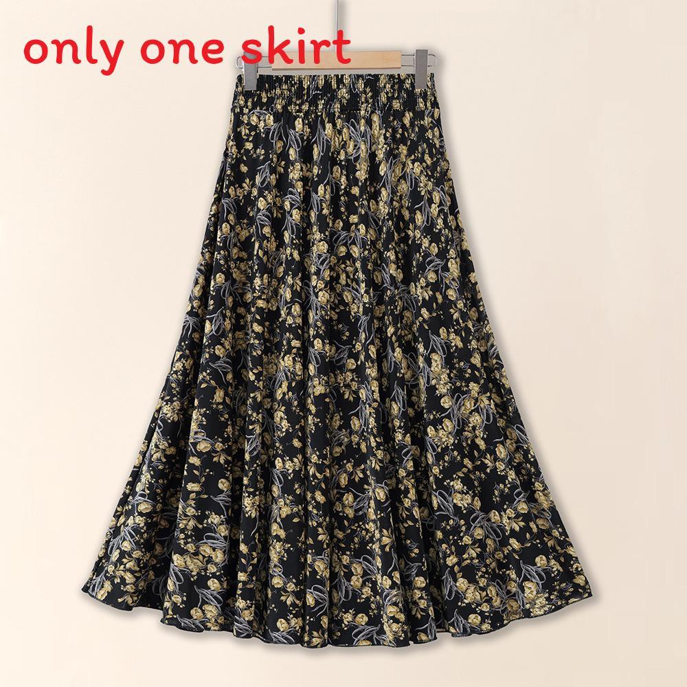 Ice Silk Floral Midi Skirt With Breathable Fabric For Middleaged Women Casual Wear