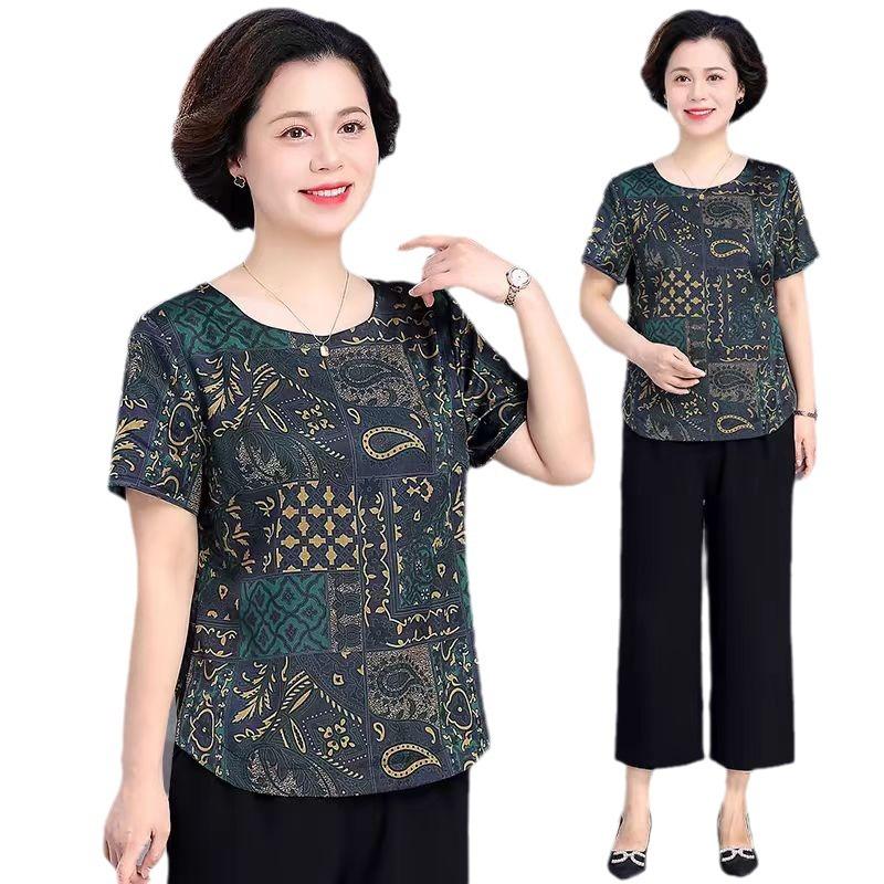 Mother Summer Short-sleeved T-shirt Female Middle-aged Mother Western Style Small Shirt Ladies