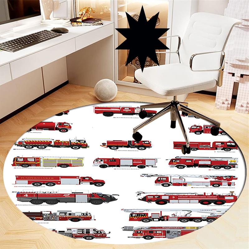 Fire Truck Printed Round Rug Carpet Chair Rug Area Rug Entryway Doormats,for Office Chair Living Room Bedroom Kitchen Room.