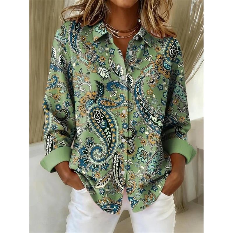 Retro Women's Oversized Shirt 3D Floral Print Minimalist Vintage-Style Casual Long-Sleeve Shirt Comfortable Collared Top