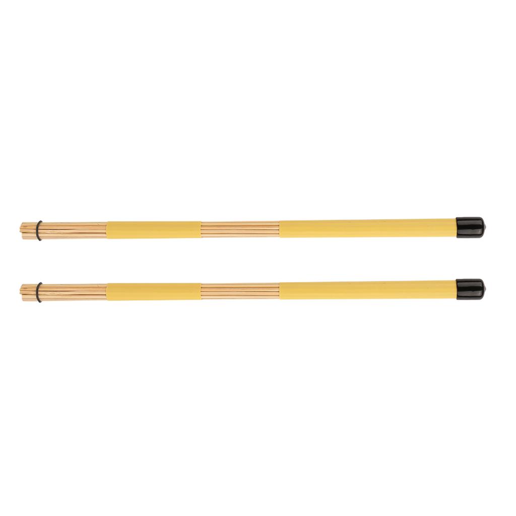 1 Pair Practical Bamboo Drum Brushes Sticks Rod Drumsticks Music Instrument Accessory (Yellow)