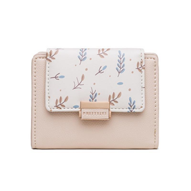 PU Leather  Loose Change Printed Buckle Folding Zipper Student Coin Card