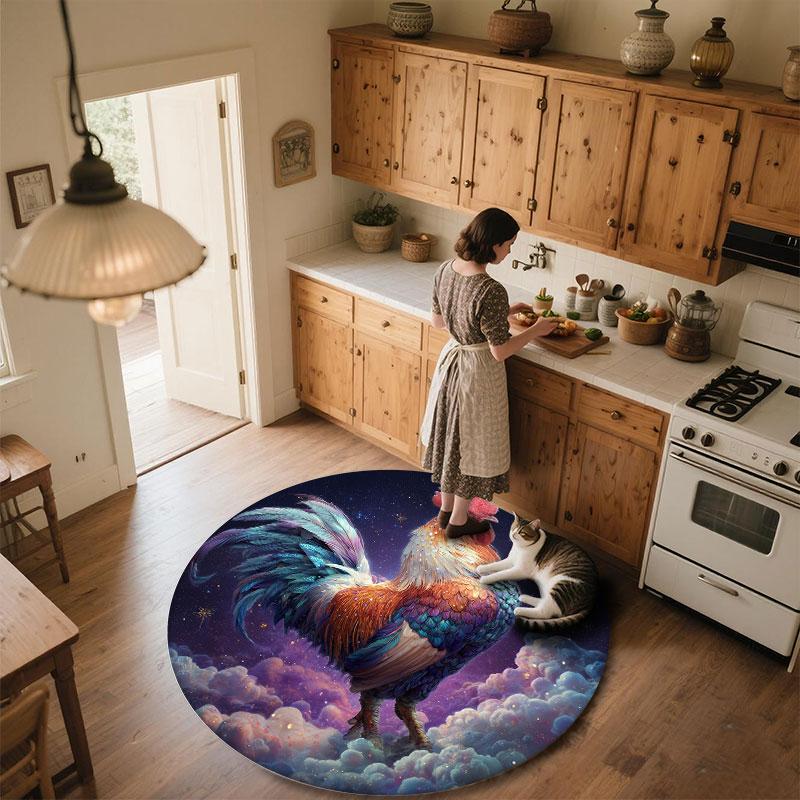 Rooster Pattern Round rug,Carpet Rug for Living Room Bedroom Playroom ,Non-slip Floor Mat,Holiday Gifts and Birthday Gifts.