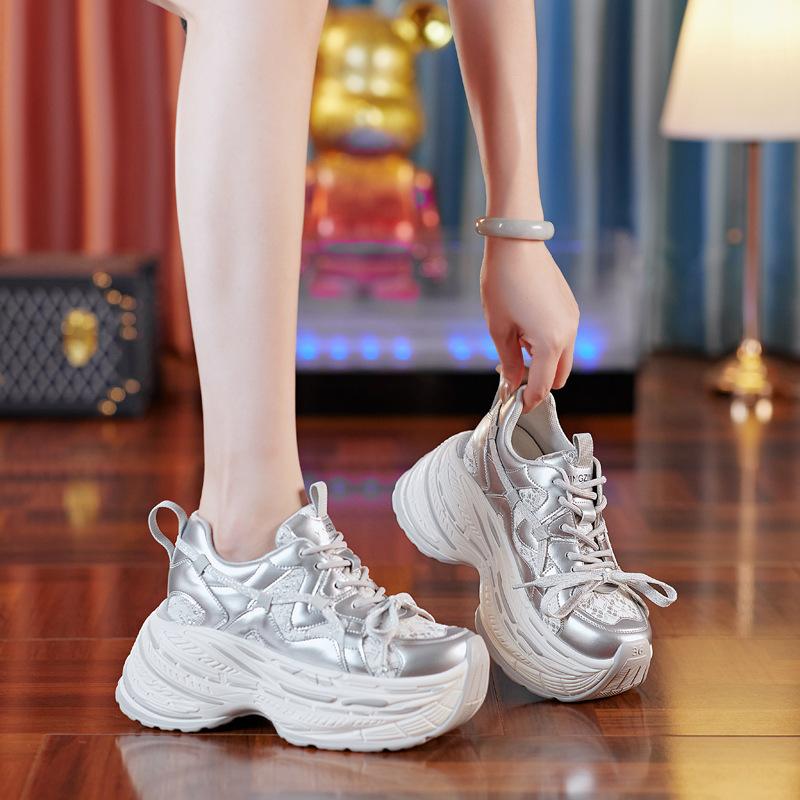 Popular thick-soled dad 2025 shoes women's new height increase casual summer small mesh breathable sports shoes wear-resistant