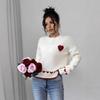 Suéter de punto para mujer con cuello redondo, manga larga, estampado de corazón, corte holgado, jersey casual