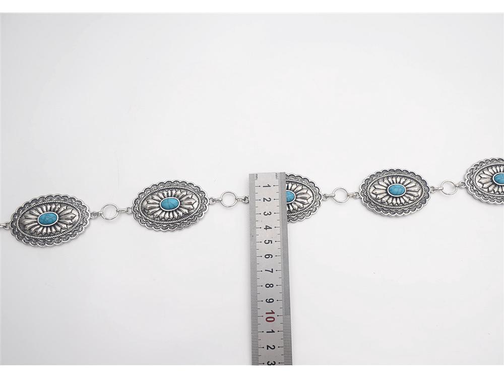 Vintage Turquoise-Inlaid Metal Waist Chain for Dresses & Jeans - European & American Niche Fashion