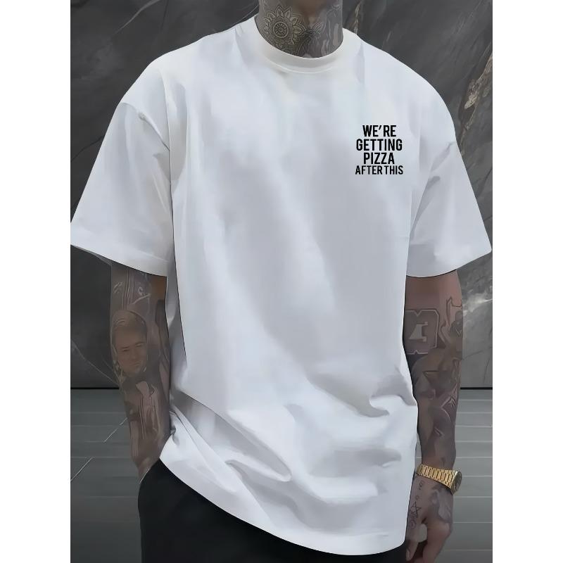 Футболка с принтом букв, Мужская футболка с коротким рукавом, Мягкая и дышащая для повседневной носки и занятий спортом на открытом воздухе, Повседневная одежда для высоких и полных мужчин S белый