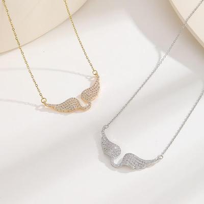 Elegant Angel Wings Diamond Necklace, Fashionable Versatile Titanium Steel Clavicle Chain for Women
